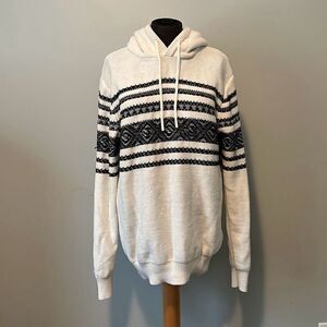 Nick Danger Men's Off-White Knit Striped Lined Hooded Pullover Sweater Large